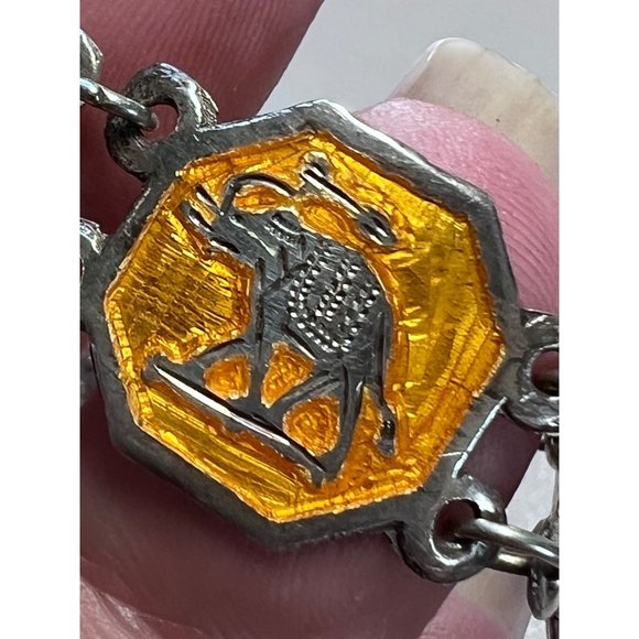 Vintage Sterling Silver Siam Niello Link Bracelet - Yellow Enamel, Thailand - Picture 14 of 16